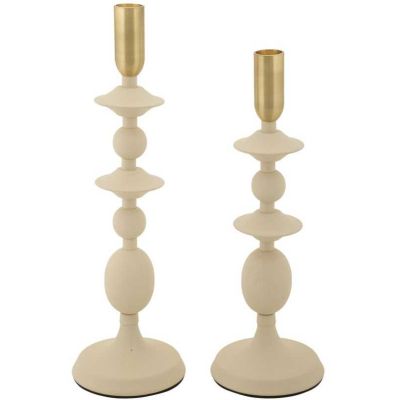 Bougeoir en métal Gemini (Lot de 2) (Crème et doré)