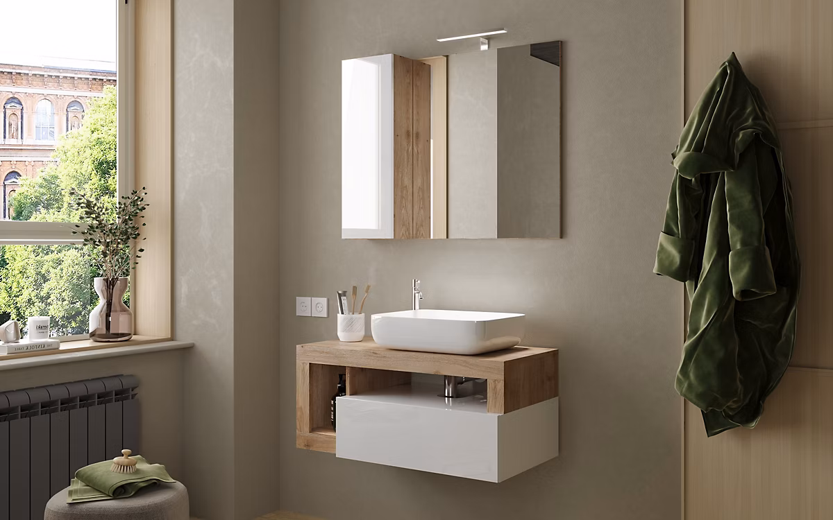 Ensemble salle de bain HAMBURG blanc brillant – Kadiz 92 × 47 × 49 cm