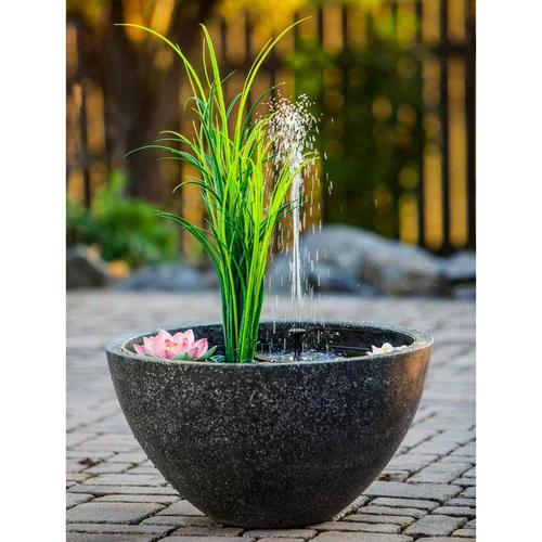 Jardin et maison:Fontaine ronde avec plantes artificielles - 55x55x30cm