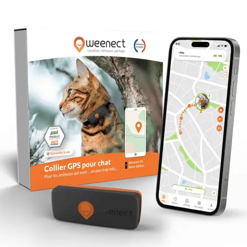 Adapté à l’extérieur：Collier GPS pour chat coloris noir Weenect
