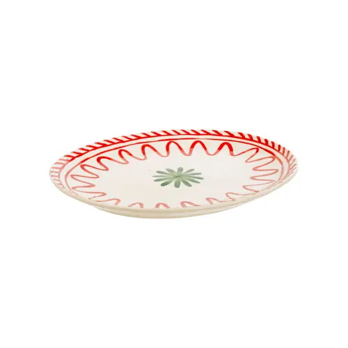 Pratique au jardin：Grande assiette ovale blanche et rouge Venda - 35,5 x 28,5 cm
