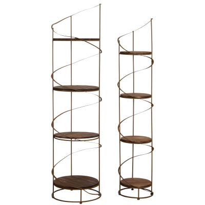 Étagère ronde en bois et métal (Lot de 2)