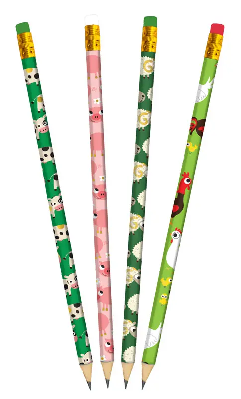 Esprit extérieur:Ensemble de 4 crayons à papier thème ferme Cartedart - 19,5 cm