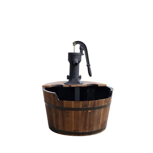 Esprit jardin：Fontaine tonneau newcastle en bois avec pompe à bras Ø 60 cm x H75 cm