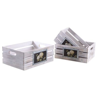 Caisses rectangulaires en bois blanchi (Lot de 3)