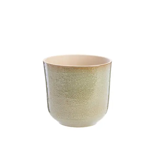 Style pour le jardin:Cache-pot coloris vert en céramique Sandstone - 25 x 23 cm