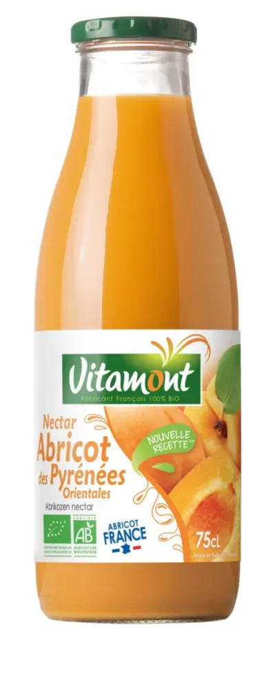 Pour organiser le jardin:Nectar abricot des Pyrénées Orientales Bio en bouteille de verre Vitamont - 75 cl