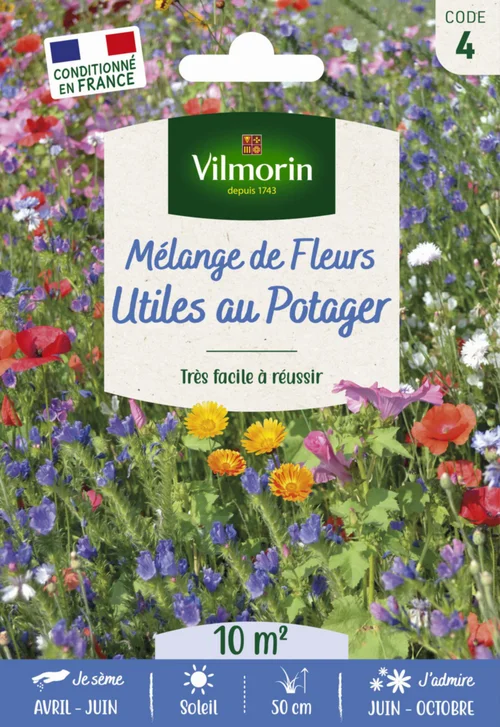 Jardin loisirs:Mélange de fleurs utiles au potager Vilmorin - graines à semer pour 10 m² de surface