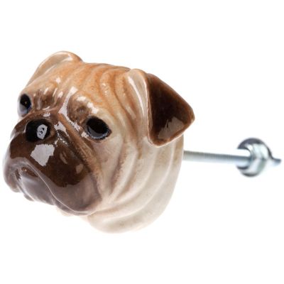 Bouton de porte animal en porcelaine (Tête de bouledogue)