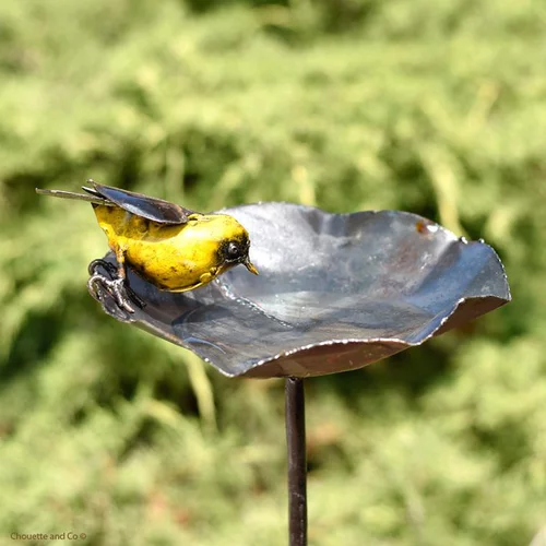 Pour personnaliser votre jardin:Tuteur métal nénuphar petit modèle et oiseau crochet
