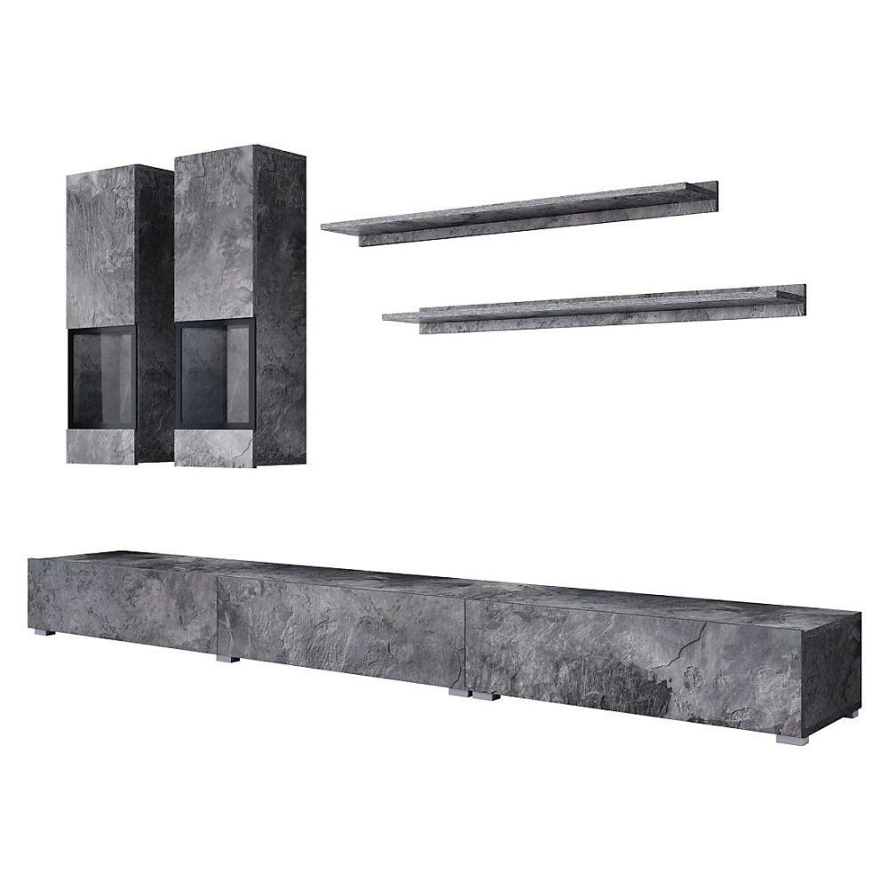 Ensemble meubles de salon RAMOS Gris effet ardoise Composition murale design sans LED – Réf. MZARGJFWM2700336339