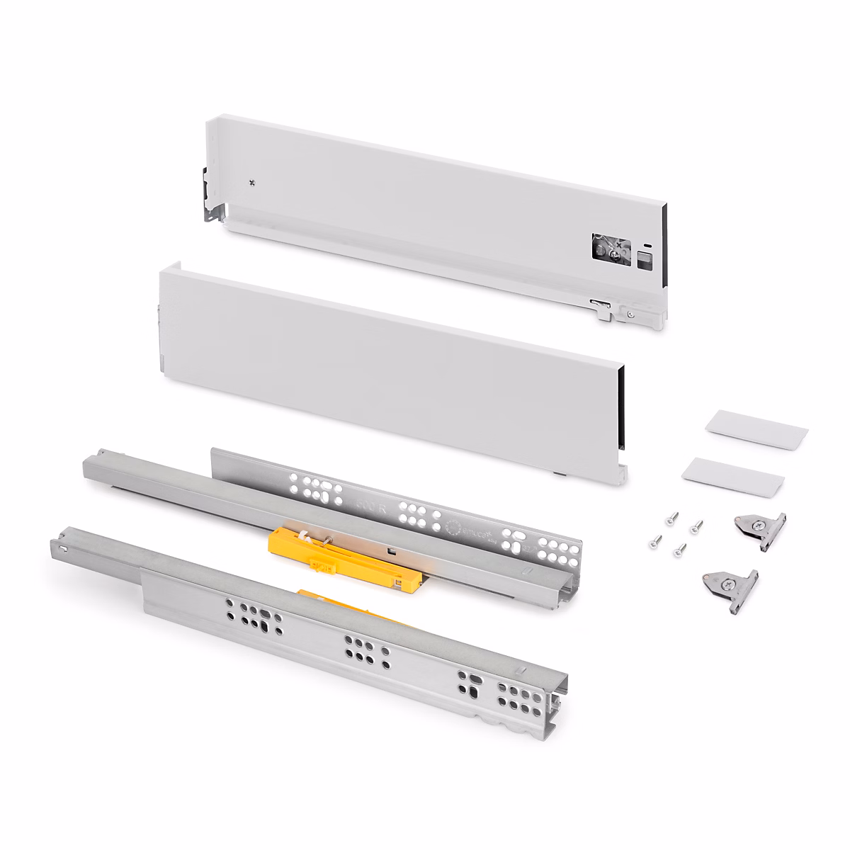 Emuca Tiroir extérieur Vertex Push Synchro avec réglages 3D – hauteur 131mm, 40kg, profondeur 450mm, Acier, Peint en blanc