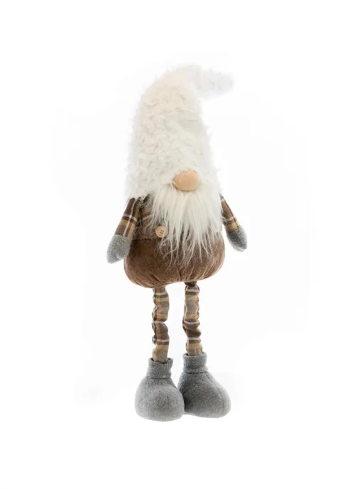 Jardin facile：Gnome télescopique en tissu beige avec bonnet blanc - 23 x 13 x 72 cm