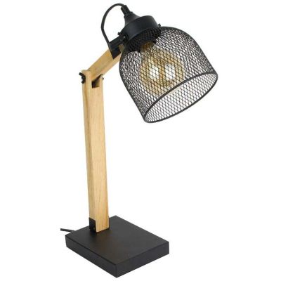 Lampe de bureau style industriel métal et bois (Noir)