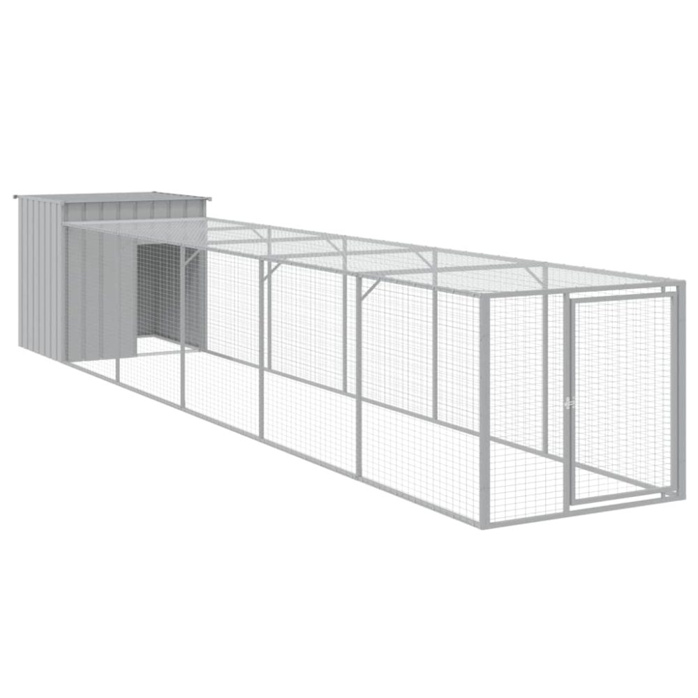 vidaXL Poulailler avec cour gris clair 110x609x110 cm acier galvanisé