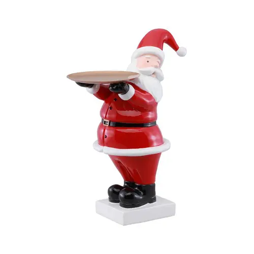 Sélection extérieure：Père Noël rouge en résine tenant un plateau doré - 25 x 15 x 32,5 cm