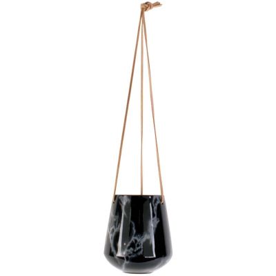 Jardinière suspendue en céramique marbrée 13.5 x 15 cm (Noir)