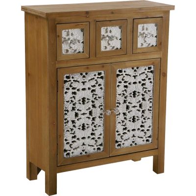 Commode de rangement en bois et blanc motif fleur Agnette