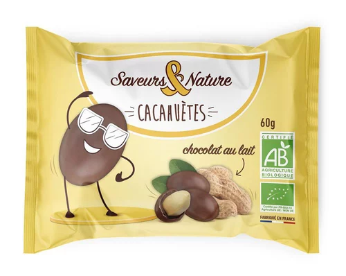 Qualité jardin:Drôles de cacahuètes au chocolat lait bio en sachet de 60 g