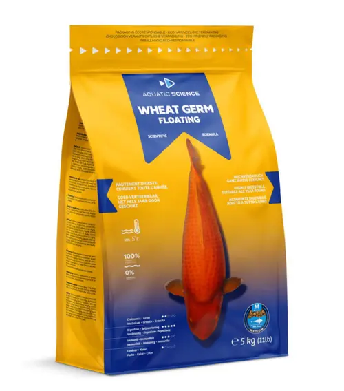 Essentiel pour le jardin：Nourriture complète pour koïs de minimum 15 cm de long Aquatic Science Wheat Germ Floating - Taille M sac de 5 kg