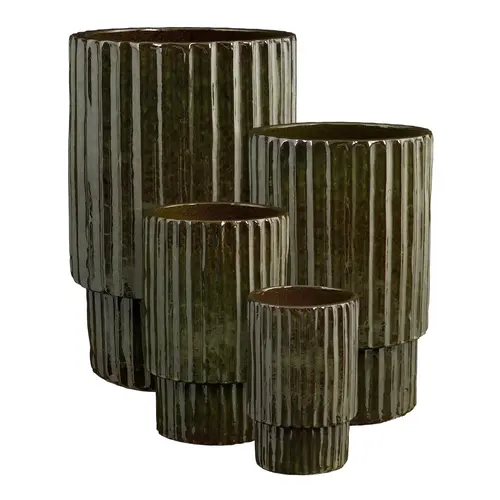 Esprit jardin:Pot haut Sorrento coloris vert en céramique - 54,5 x Ø 36 cm