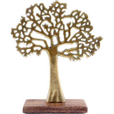 Arbre décoratif en aluminium doré et bois de manguier Arbre de vie (Taille 1)