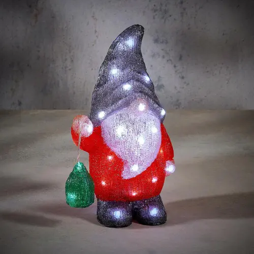 Pour plus de praticité au jardin：Gnome lumineux rouge et blanc 33 LED - 35 cm