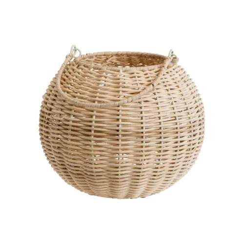 Facile dehors：Lanterne ronde en métal et osier tressée grand modèle - Ø 30,5 x H 26 cm
