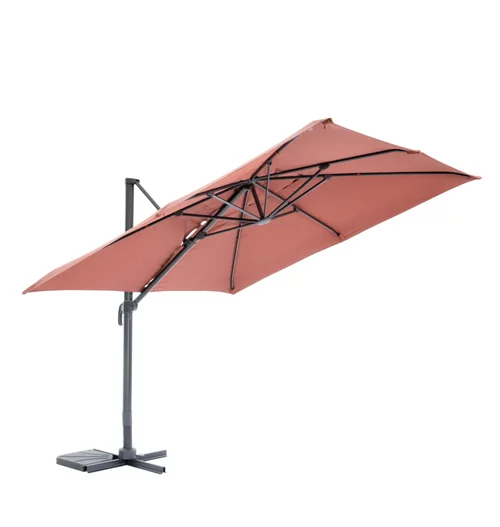 Pour valoriser votre jardin:Parasol déporté carré coloris brique - 300 x 300 cm