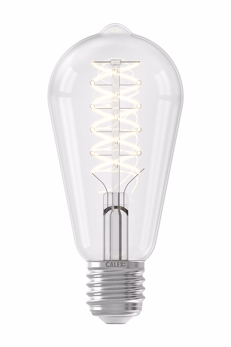 Ampoule LED E27 ST64 filament spirale transparent 806 lm blanc chaud dimmable 8 W Calex | Ampoule