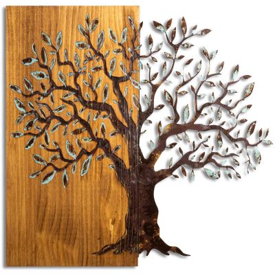 Décoration murale en métal et bois Arbre (Modèle 4)