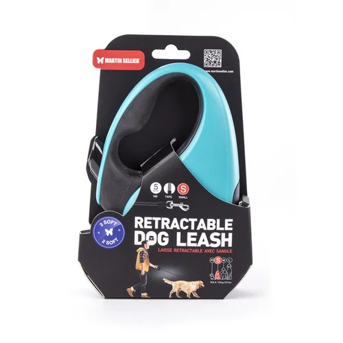 Un atout pour vos extérieurs：Laisse rétractable 2 Soft sangle coloris noir et turquoise - S