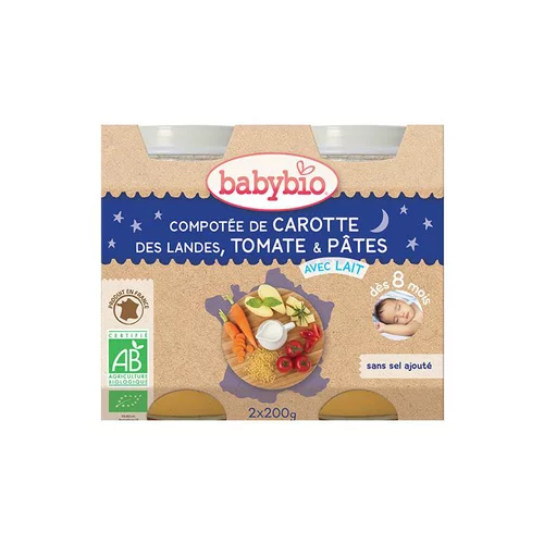 Solution pour le jardin:Compotée de carotte tomate et pâtes bonne nuit Babybio 2 x 200 g