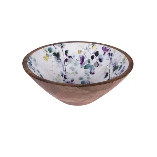 Une sélection pensée pour le jardin：Saladier coloris multicolore en bois de bambou motifs floraux façon aquarelle Garden flora - Ø 30 cm