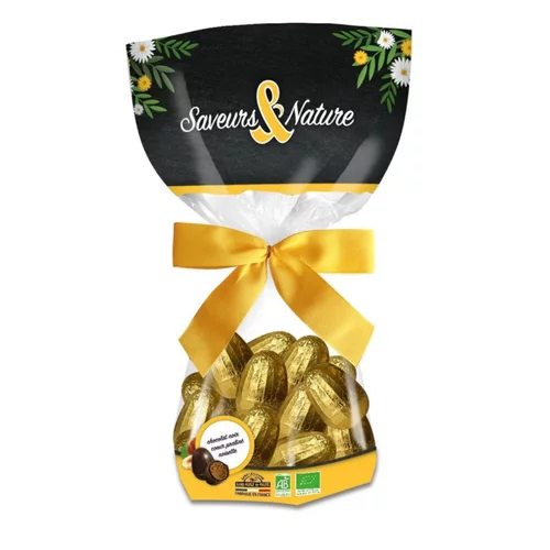 Choix nature：Sachet d’œufs au praliné enrobés de chocolat noir bio Saveur & Nature - 150 g