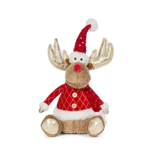 Le pratique au jardin:Cerf doré en habit de Père Noël beige et rouge Dancer - 45 cm