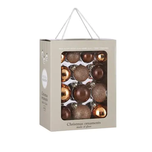 Simple pour le jardin:Boîte de 26 boules de Noël en verre marron - Ø 7 cm