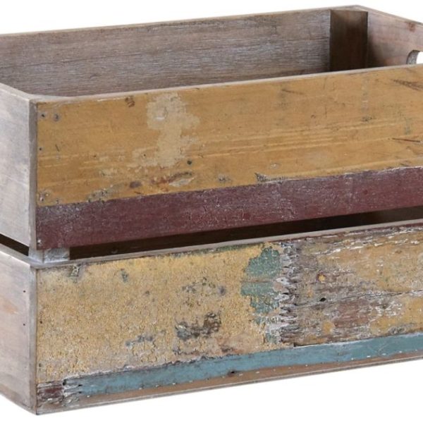 Caisse en bois recyclé multicolore