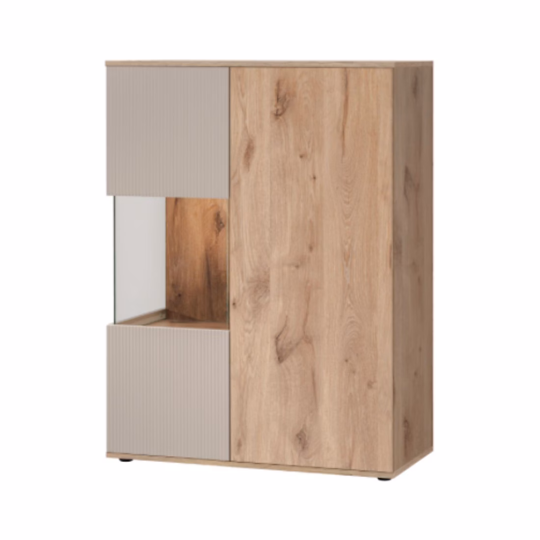 Meuble – Buffet haut ERINA 2 portes Chene clair et Beige 90 cm
