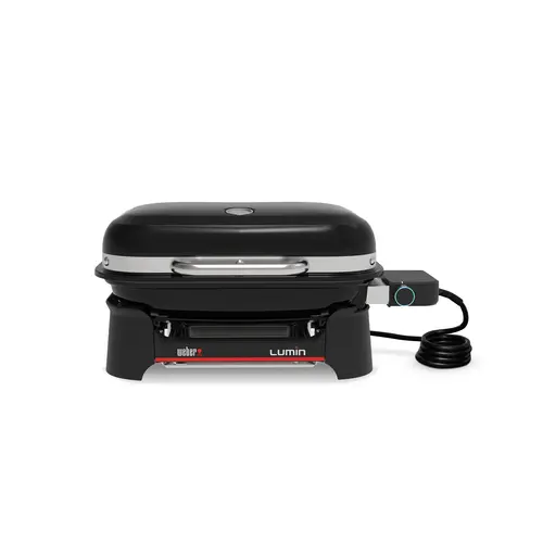Pour vos aménagements extérieurs：Barbecue électrique Lumin avec plancha coloris noir en acier émaillé Weber - 31 x 49 x 66 cm