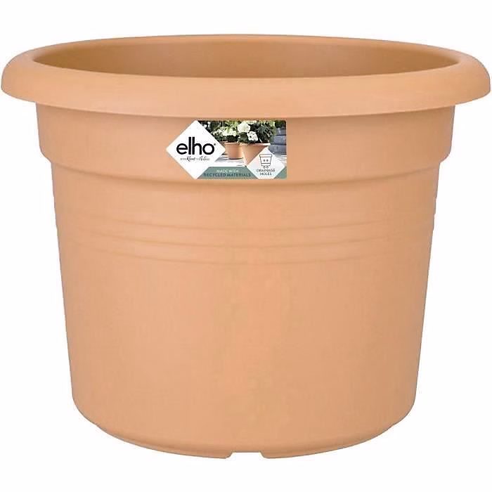 ELHO Pot de fleurs Rond GREEN BASICS – Plastique, 38, 8 x H30 cm, Terre cuite doux