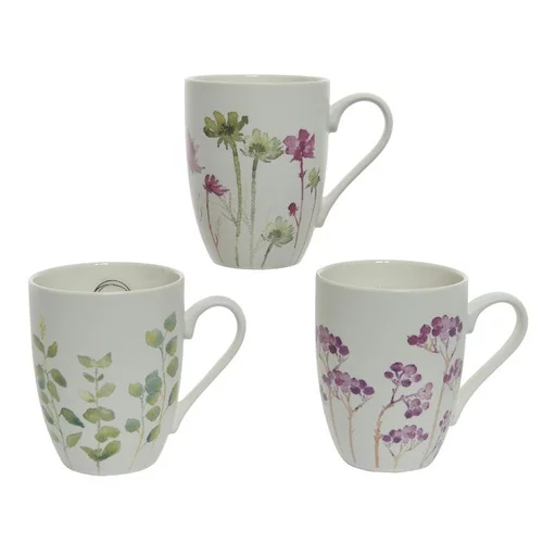 Un plus pour vos extérieurs:Mug en porcelaine blanche à fleurs 3 modèles assortis 8x11x10,5 cm