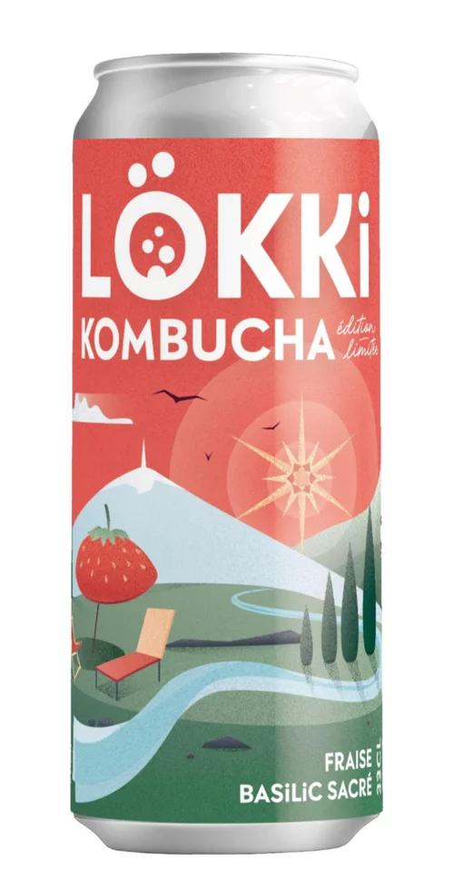 Déco pour le jardin：Bouteille de Kombucha fraise basilic Scare canette Lökki - 33 cl