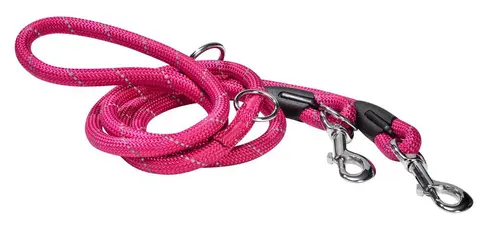 Jardin et pratique：Laisse pour chien en nylon rond coloris fuchsia 3 positions Bobby Walk - 189 cm
