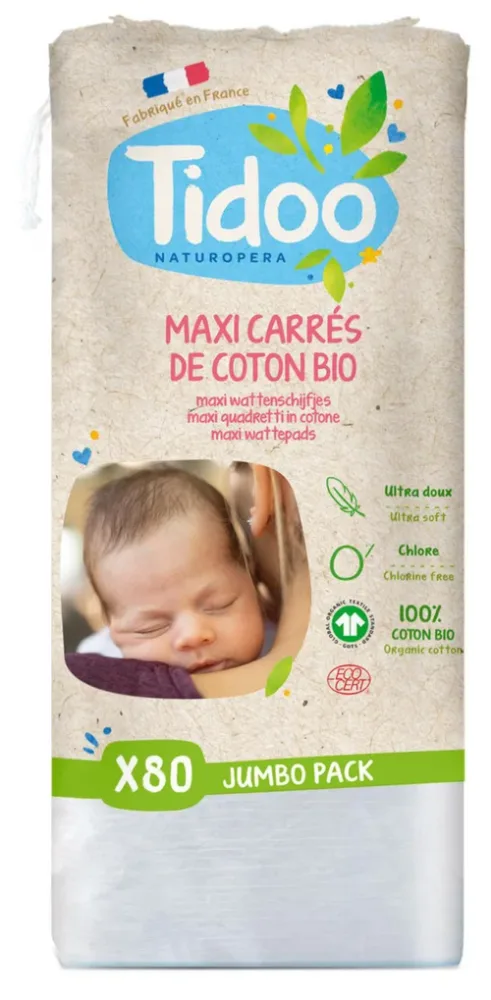 Style nature:Maxi carrés de coton bio 100 % coton Tidoo - Jumbo pack de 80 cotons