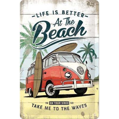 Plaque décorative en métal en relief 30 x 20 cm (Van VW - Beach)