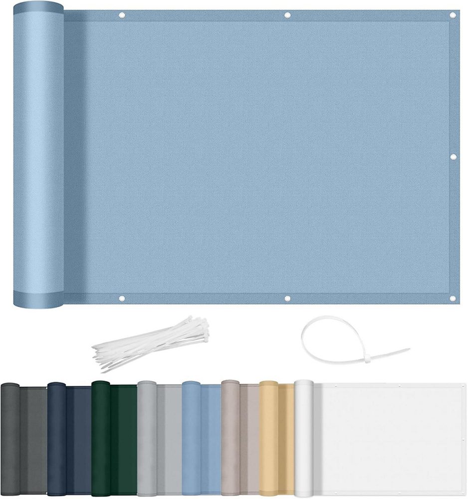 Brise Vue Balcon 90 × 300cm Imperméable Bleu Clair avec Serre Cables
