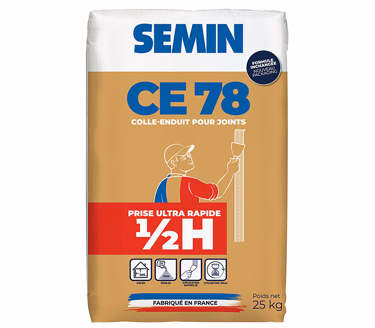 Enduit pour Joints de Plaques de Plâtre CE 78 1/2 Heure Semin | Intérieur – Sac de 25 kg