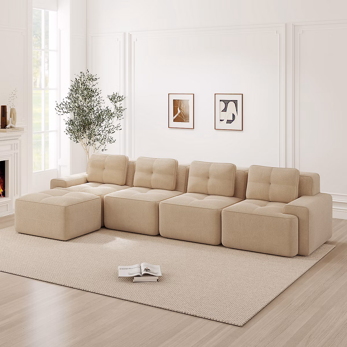 Canapé modulaire 4 places – beige,confortable,design antidérapant