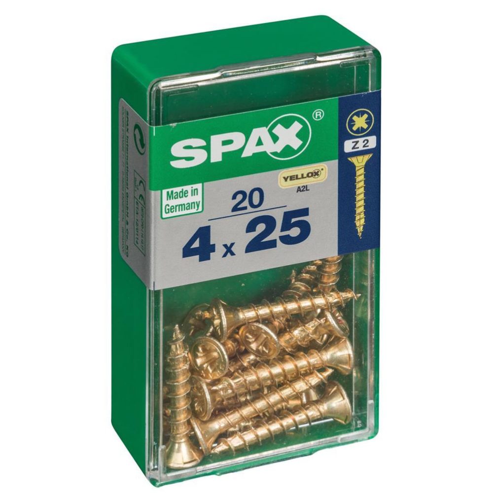 CENTRALE BRICO Lot de 20 vis acier tête fraisée pozidriv SPAX, Diam.4 mm x L.25 mm – Matériel de jardin
